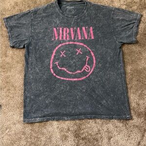 NIRVANA Vintage Gray and Pink Smiley Tee